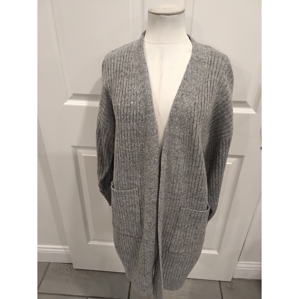 POL Clothing Gray Ribbed Knit Longline Open Front Cardigan Sweater SMST227 Small